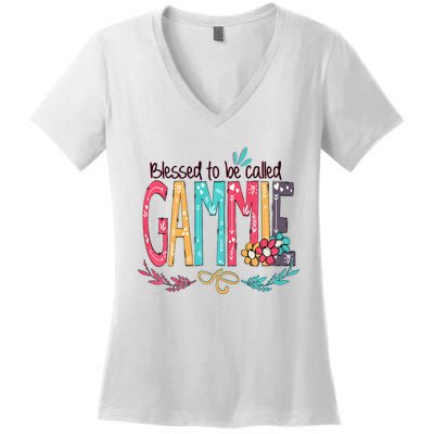 Blessed To Be Called Gammie Colorful Grandma Women's V-Neck T-Shirt