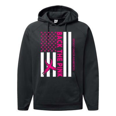 Back The Breast Cancer Awareness Flag Performance Fleece Hoodie