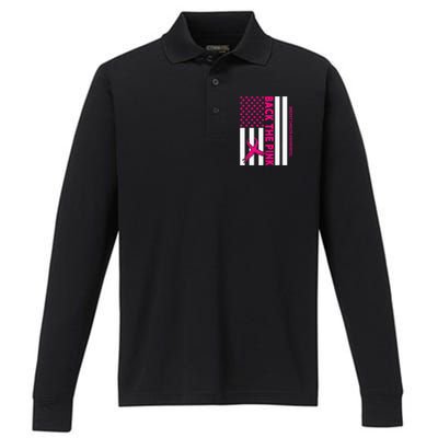 Back The Breast Cancer Awareness Flag Performance Long Sleeve Polo