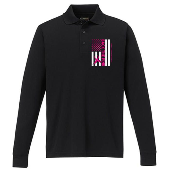 Back The Breast Cancer Awareness Flag Performance Long Sleeve Polo