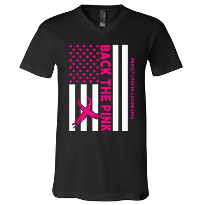 Back The Breast Cancer Awareness Flag V-Neck T-Shirt