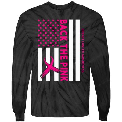 Back The Breast Cancer Awareness Flag Tie-Dye Long Sleeve Shirt