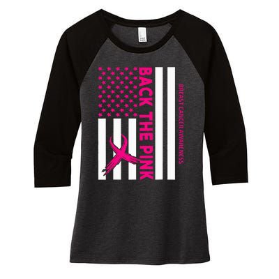 Back The Breast Cancer Awareness Flag Women's Tri-Blend 3/4-Sleeve Raglan Shirt