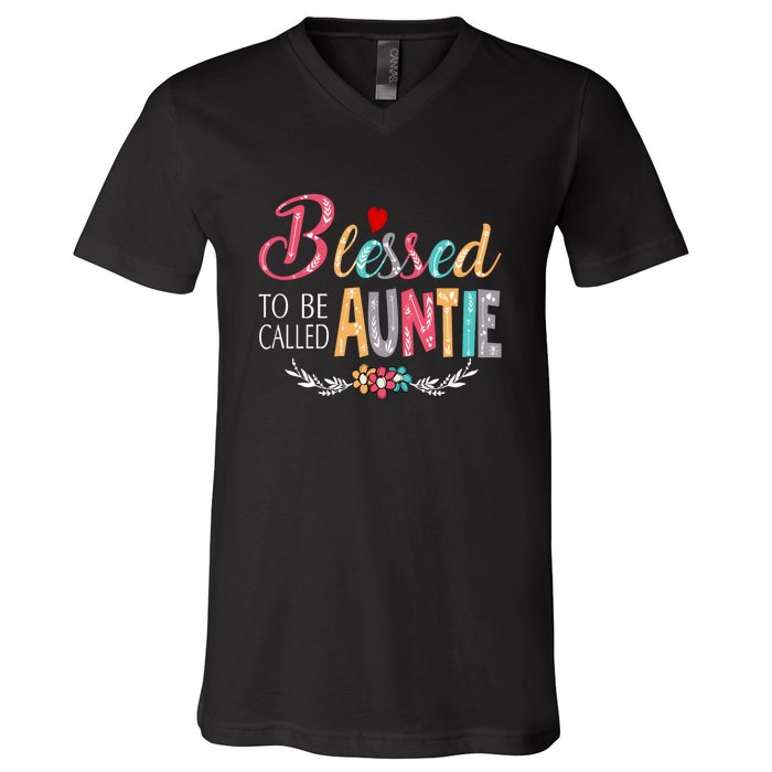 Blessed To Be Called Auntie Colorful Art MotherS Day V-Neck T-Shirt