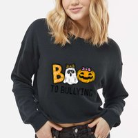 Boo To Bullying Ghost Pumpkin Orange Anti Bully Unity Day Cropped Pullover Crew