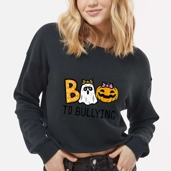 Boo To Bullying Ghost Pumpkin Orange Anti Bully Unity Day Cropped Pullover Crew
