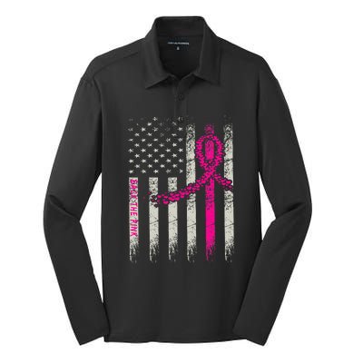 Back The Breast Cancer Awareness Flag Silk Touch Performance Long Sleeve Polo