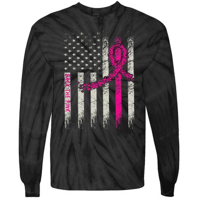 Back The Breast Cancer Awareness Flag Tie-Dye Long Sleeve Shirt