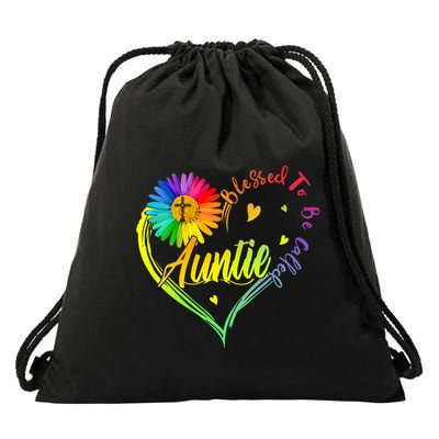 Blessed To Be Called Auntie Costume Heart Daisy Colorful Drawstring Bag