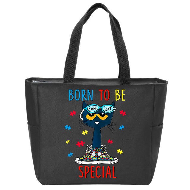 Born To Be Special Autism Awareness Autism Heart Autism Cool Cat Zip Tote Bag