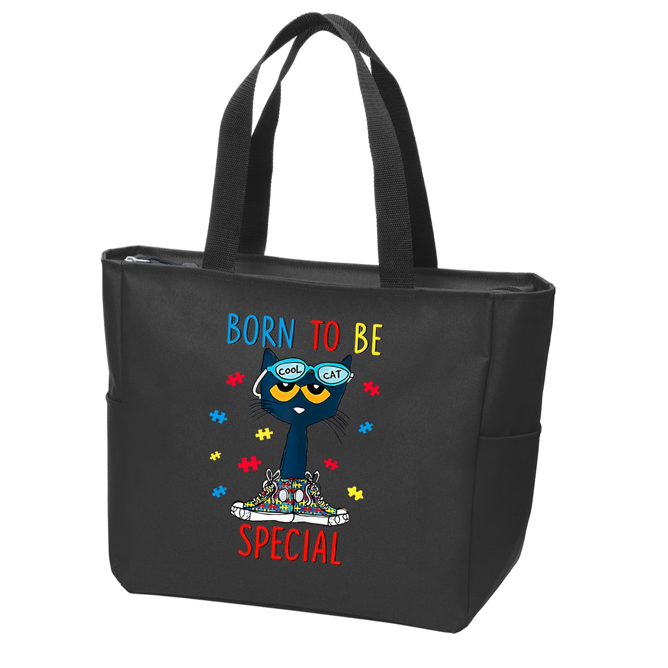 Born To Be Special Autism Awareness Autism Heart Autism Cool Cat Zip Tote Bag
