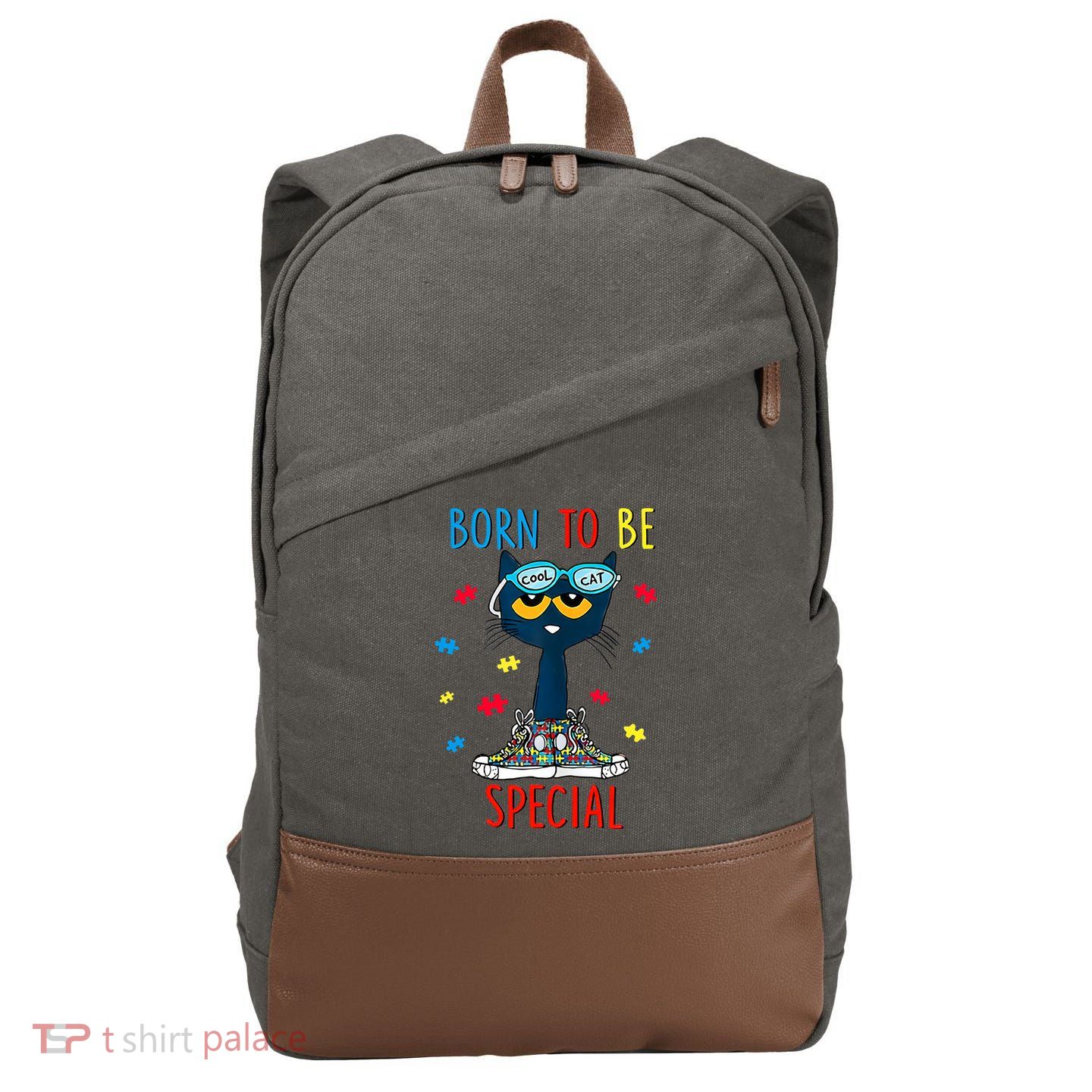 Born To Be Special Autism Awareness Autism Heart Autism Cool Cat Cotton Canvas Backpack