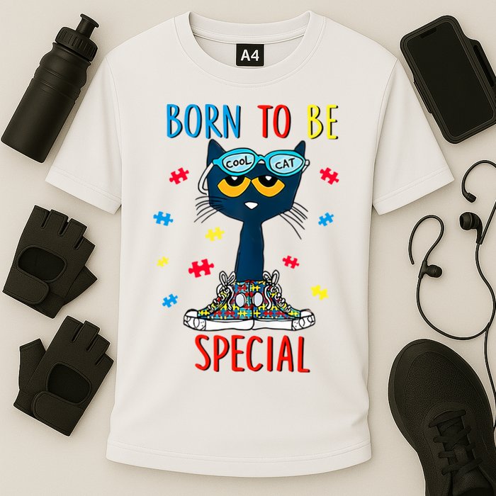 Born To Be Special Autism Awareness Autism Heart Autism Cool Cat Cooling Performance Crew T-Shirt