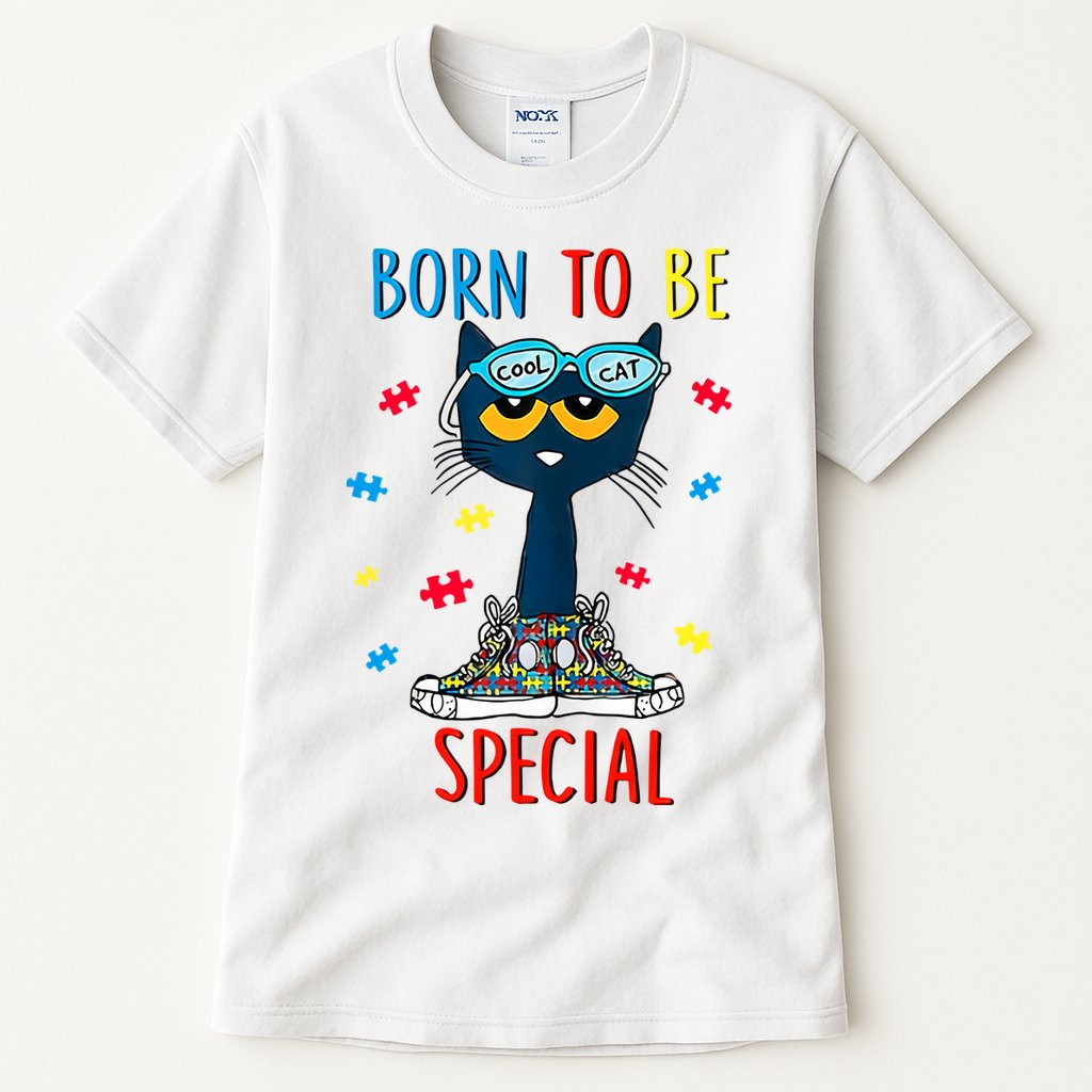 Born To Be Special Autism Awareness Autism Heart Autism Cool Cat Tall T-Shirt