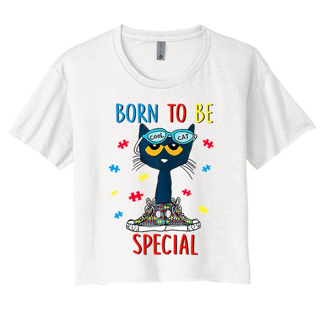 Born To Be Special Autism Awareness Autism Heart Autism Cool Cat Crop Top