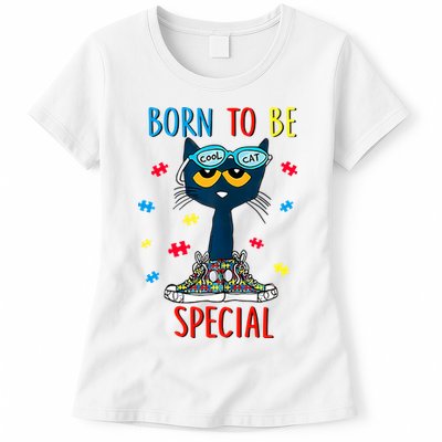 Born To Be Special Autism Awareness Autism Heart Autism Cool Cat Womens T-Shirt