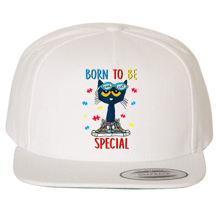 Born To Be Special Autism Awareness Autism Heart Autism Cool Cat Wool Snapback Cap