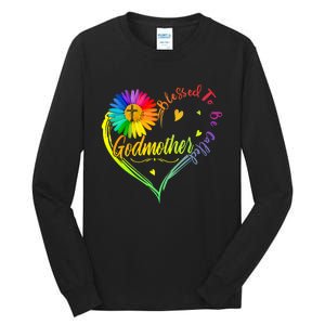 Blessed To Be Called Godmother Costume Heart Daisy Colorful Tall Long Sleeve T-Shirt