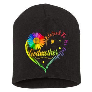 Blessed To Be Called Godmother Costume Heart Daisy Colorful Short Acrylic Beanie