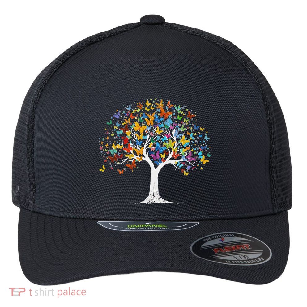 Butterfly Tree Beautiful Butterflies Garden Colorful Flexfit Unipanel Trucker Cap