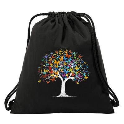 Butterfly Tree Beautiful Butterflies Garden Colorful Drawstring Bag