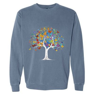 Butterfly Tree Beautiful Butterflies Garden Colorful Garment-Dyed Sweatshirt
