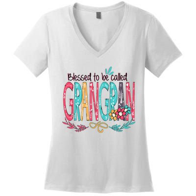 Blessed To Be Called Grangran Colorful Grandma Women's V-Neck T-Shirt