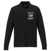 Back To Back Undefeated World War Champs American Patriotic Performance Long Sleeve Polo