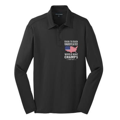 Back To Back Undefeated World War Champs American Patriotic Silk Touch Performance Long Sleeve Polo