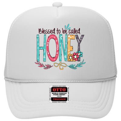 Blessed To Be Called Honey Colorful Grandma High Crown Mesh Back Trucker Hat