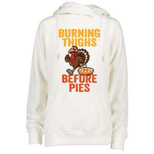 Burning Thighs Before Pies Turkey Trot Costume Gift Womens Funnel Neck Pullover Hood