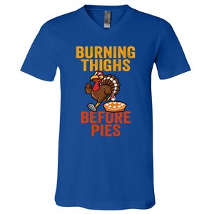 Burning Thighs Before Pies Turkey Trot Costume Gift V-Neck T-Shirt