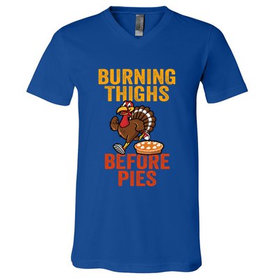 Burning Thighs Before Pies Turkey Trot Costume Gift V-Neck T-Shirt