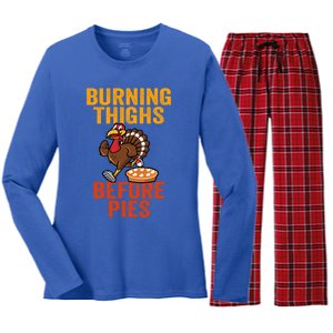 Burning Thighs Before Pies Turkey Trot Costume Gift Women's Long Sleeve Flannel Pajama Set 