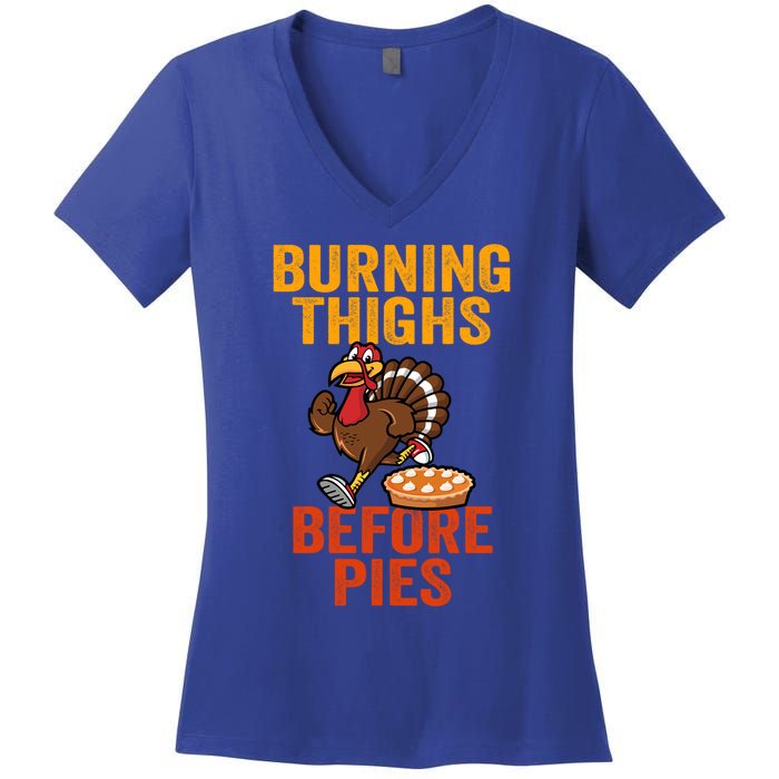 Burning Thighs Before Pies Turkey Trot Costume Gift Women's V-Neck T-Shirt