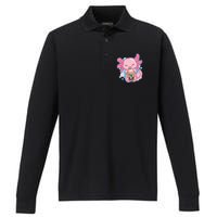 Boba Tea Bubble Tea Milk Tea Anime Axolotl Lover Gift Performance Long Sleeve Polo