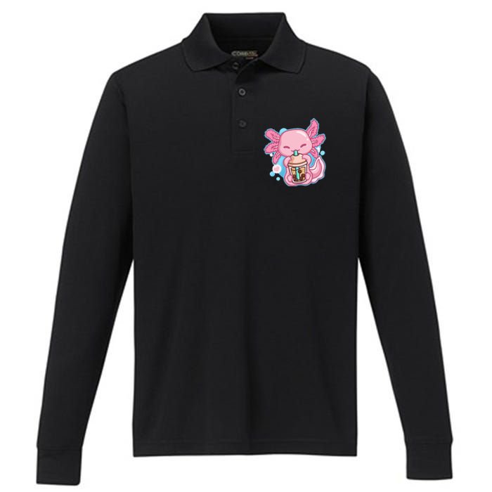 Boba Tea Bubble Tea Milk Tea Anime Axolotl Lover Gift Performance Long Sleeve Polo