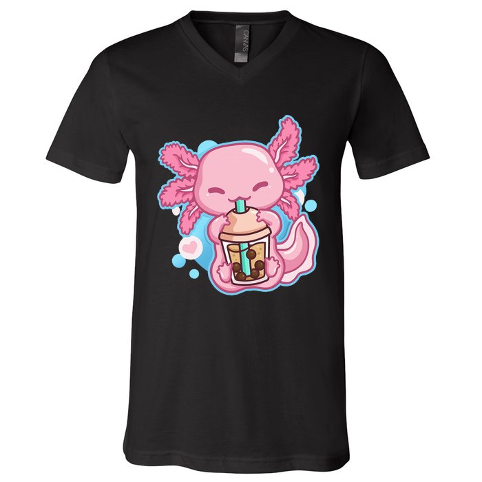 Boba Tea Bubble Tea Milk Tea Anime Axolotl Lover Gift V-Neck T-Shirt