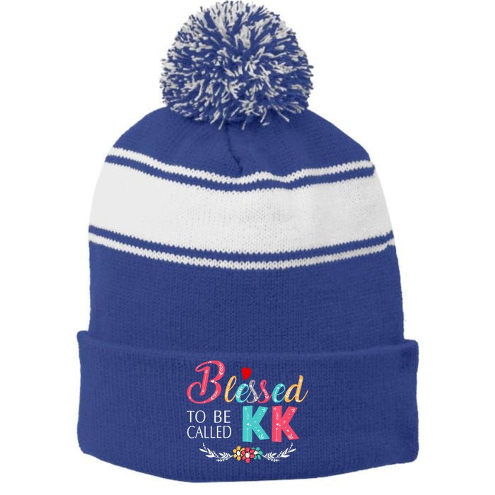 Blessed To Be Called Kk Colorful Art Stripe Pom Pom Beanie