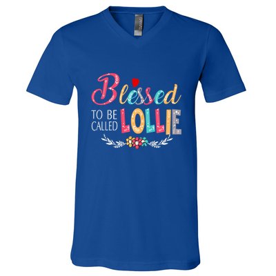 Blessed To Be Called Lollie Colorful Art V-Neck T-Shirt