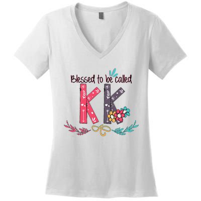 Blessed To Be Called Kk Colorful Grandma Women's V-Neck T-Shirt