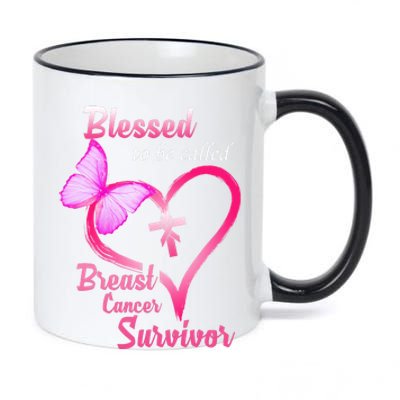 Blessed To Be Called Breast Cancer Survivor Butterfly Heart 11oz Black Color Changing Mug