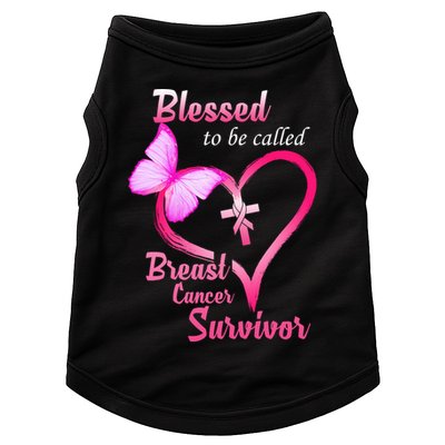 Blessed To Be Called Breast Cancer Survivor Butterfly Heart Doggie Tank