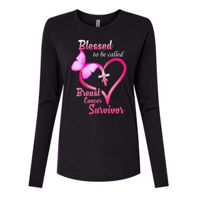 Blessed To Be Called Breast Cancer Survivor Butterfly Heart Womens Cotton Relaxed Long Sleeve T-Shirt