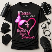 Blessed To Be Called Breast Cancer Survivor Butterfly Heart Cooling Performance Crew T-Shirt