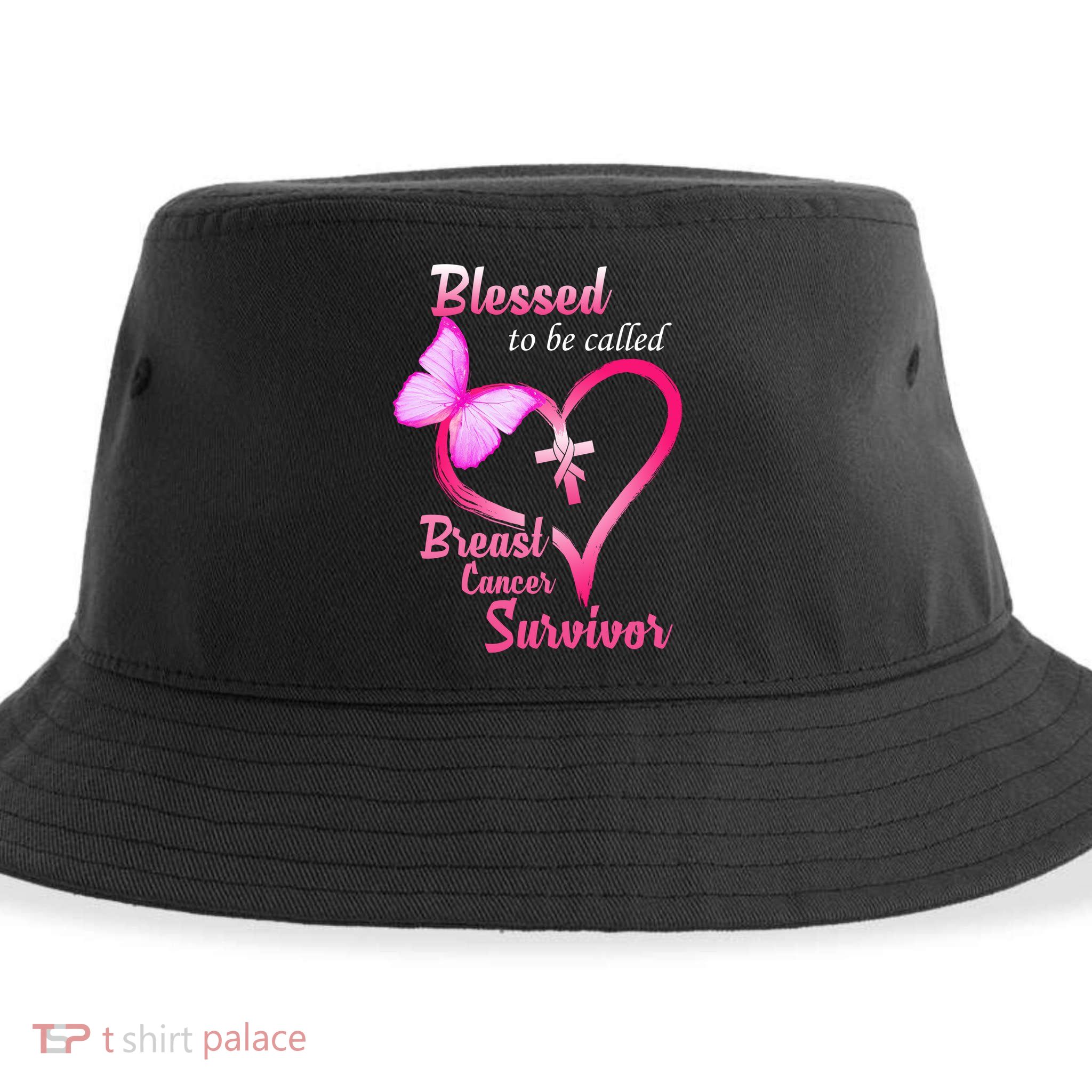 Blessed To Be Called Breast Cancer Survivor Butterfly Heart Sustainable Bucket Hat