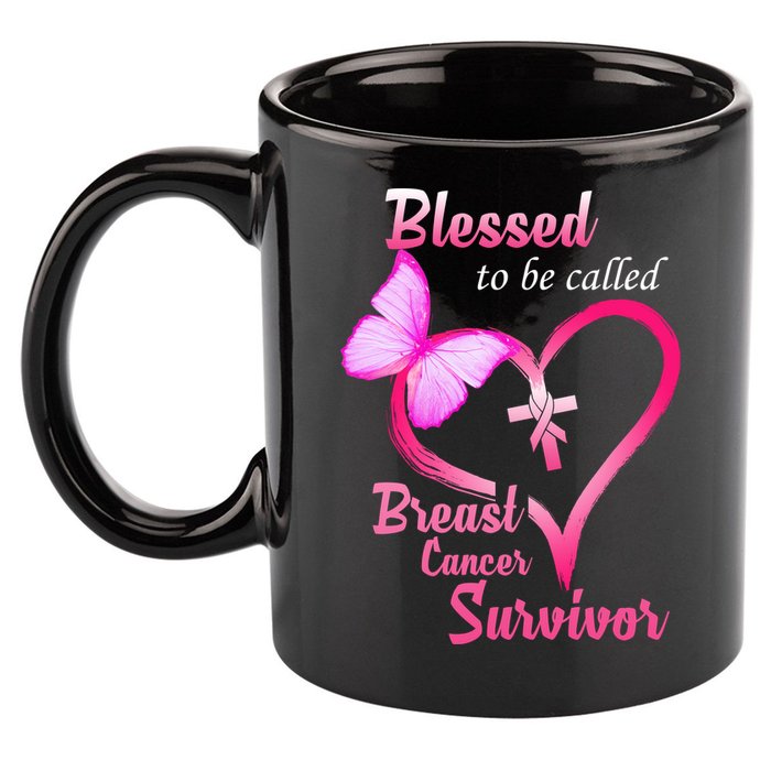 Blessed To Be Called Breast Cancer Survivor Butterfly Heart 11oz C Handle Ceramic Mug