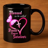 Blessed To Be Called Breast Cancer Survivor Butterfly Heart 11oz C Handle Ceramic Mug