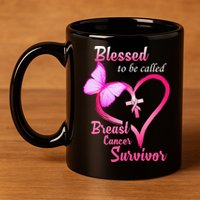 Blessed To Be Called Breast Cancer Survivor Butterfly Heart 11oz C Handle Ceramic Mug