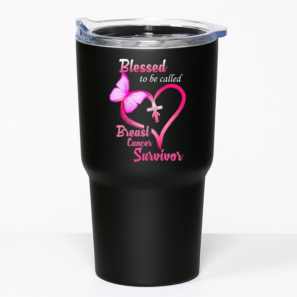 Blessed To Be Called Breast Cancer Survivor Butterfly Heart Tumbler